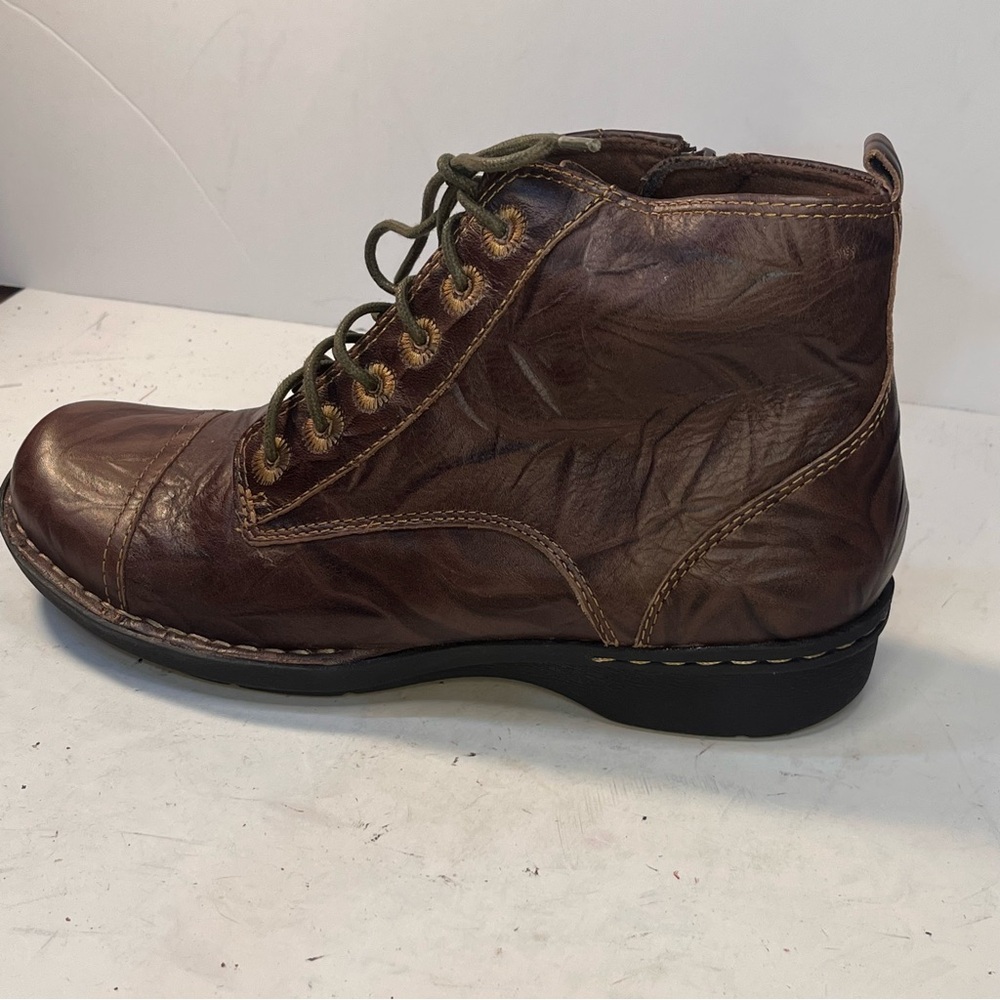 CLARKS Whistle Ballad Boots WMS Sz 8 m Lace Up Zip Dark Brown Hobo leather - Picture 2 of 10